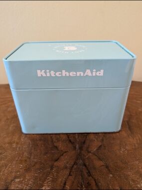 KitchenAid Vintage-Style Metal Recipe Tin Box w/ Cards & Dividers Aqua Sky